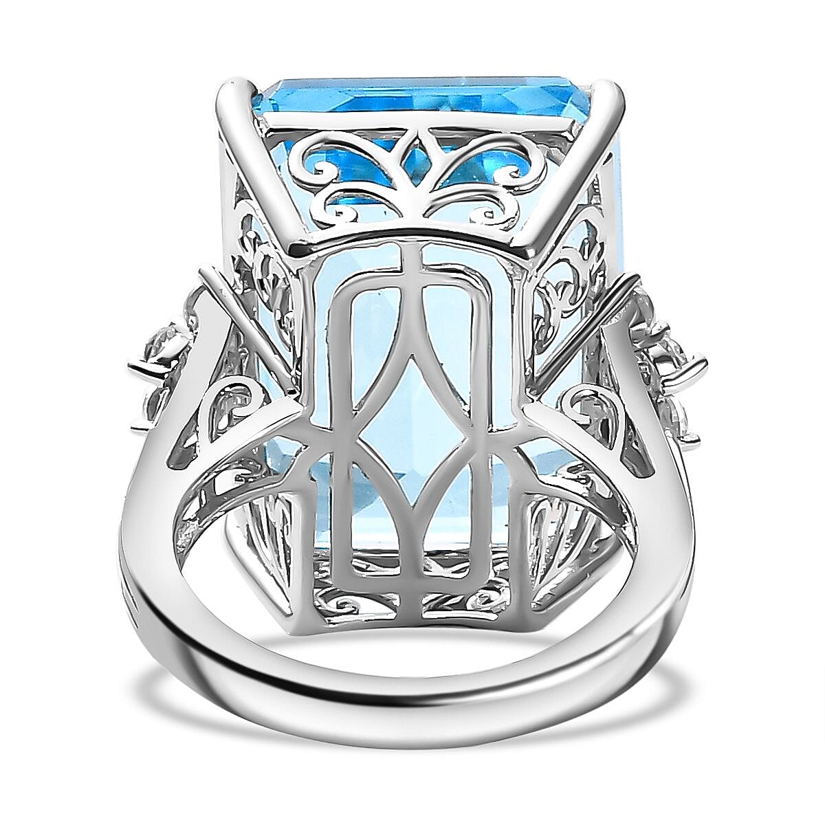Skyblue Topaz & Natural Zircon Cocktail Ring in Rhodium Overlay Sterling Silver 26.73 Ct.