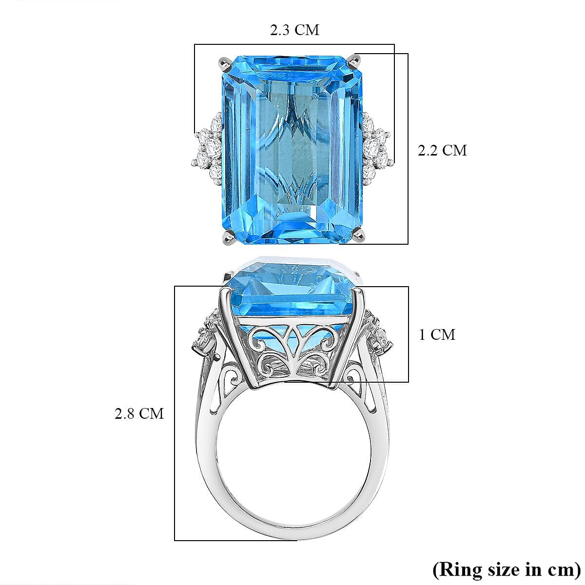 Skyblue Topaz & Natural Zircon Cocktail Ring in Rhodium Overlay Sterling Silver 26.73 Ct.