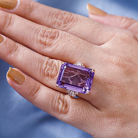 Rose De France Amethyst & Natural Zircon Ring in 18K Vermeil Rose Gold Plated Sterling Silver 24.37 Ct.