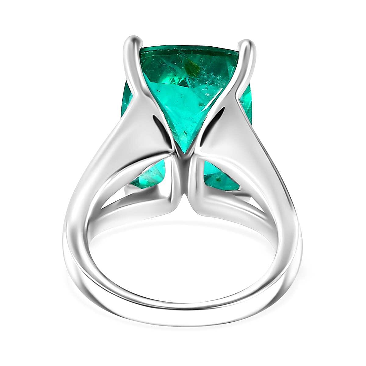 Emeraldine Quartz Solitaire Ring in Rhodium Overlay Sterling Silver 11.90 Ct, Silver Wt. 6.80 GM