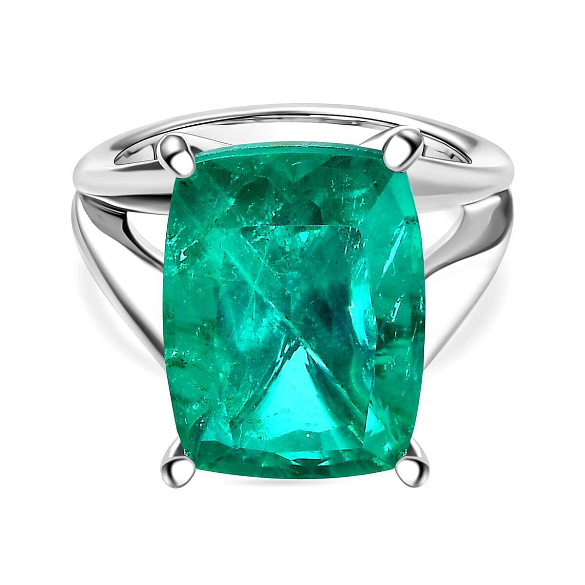 Emeraldine Triplet Quartz Solitaire Ring in Rhodium Overlay Sterling Silver