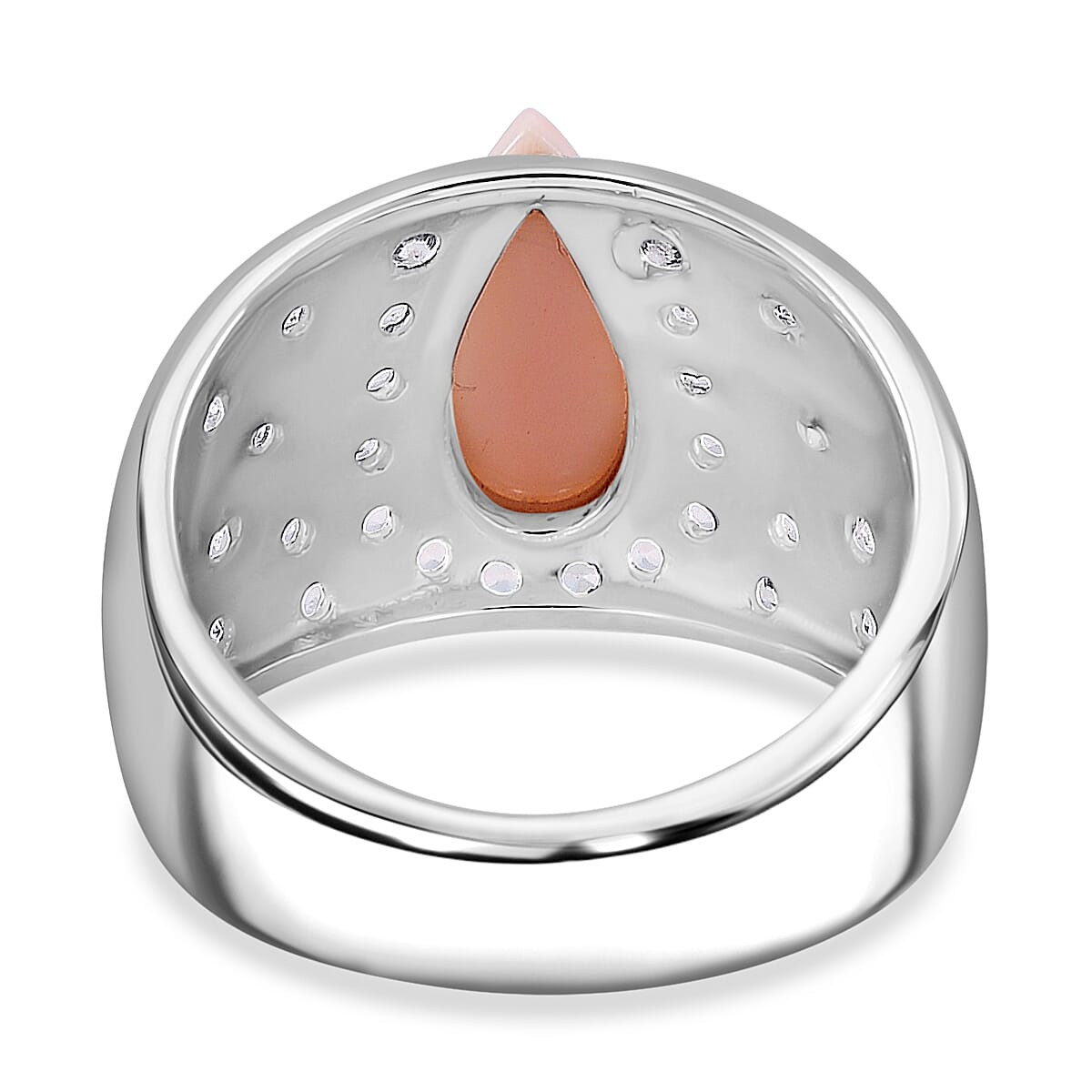 Queen Conch Shell & Zircon Solitaire Ring in Rhodium Overlay Sterling Silver 4.31 Ct.