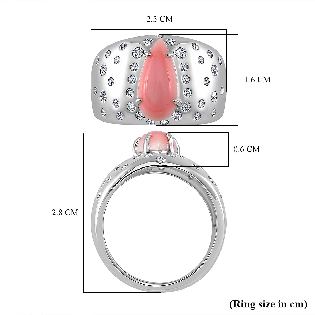 Queen Conch Shell & Zircon Solitaire Ring in Rhodium Overlay Sterling Silver 4.31 Ct.