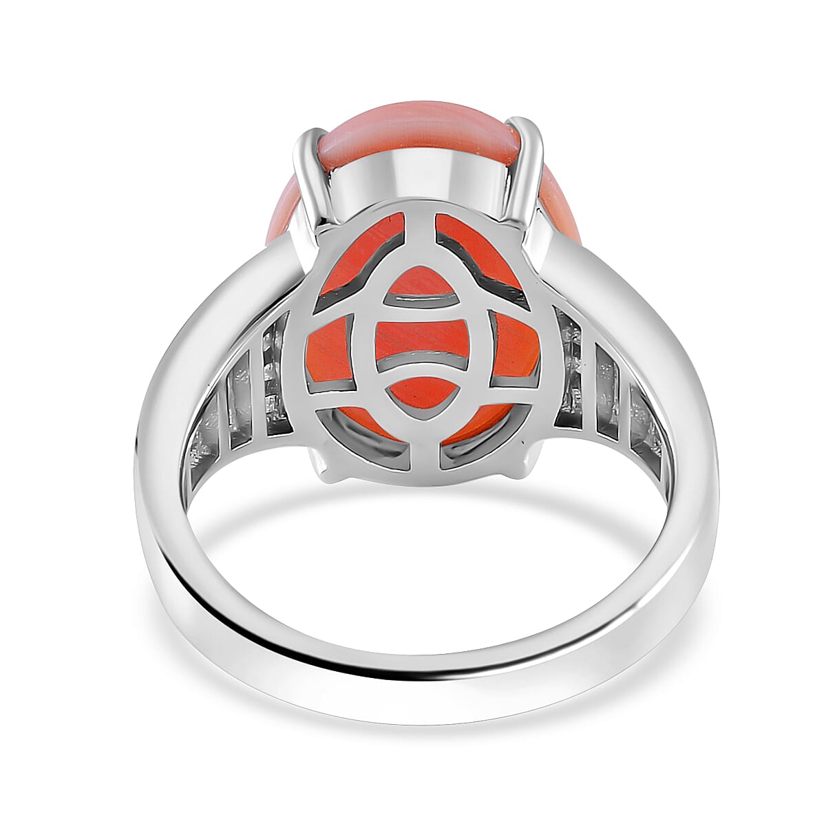 Queen Conch Shell & Zircon Ring in Rhodium Overlay Sterling Silver 10.27 Ct. Queen Conch Shell & Zircon Ring in Rhodium Overlay Sterling Silver 10.27 Ct.