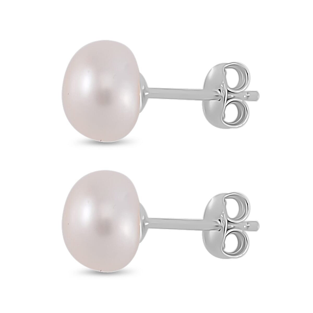 Close Out Deal- White Fresh Water Pearl Stud Push Back Earring in Rhodium Overlay Sterling Silver 7.70 Ct. Close Out Deal- White Fresh Water Pearl Stud Push Back Earring in Rhodium Overlay Sterling Silver 7.70 Ct.