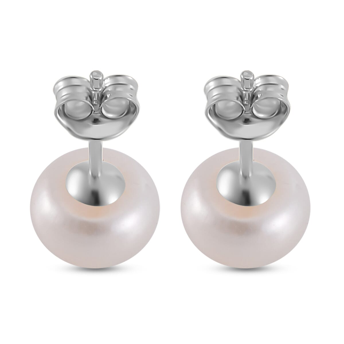 Close Out Deal- White Fresh Water Pearl Stud Push Back Earring in Rhodium Overlay Sterling Silver 7.70 Ct. Close Out Deal- White Fresh Water Pearl Stud Push Back Earring in Rhodium Overlay Sterling Silver 7.70 Ct.
