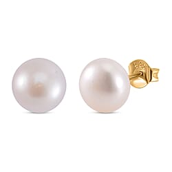 Close Out Deal- White Fresh Water Pearl Stud Push Back Earring in 18K Vermeil Yellow Gold Plated Sterling Silver 7.70 Ct.