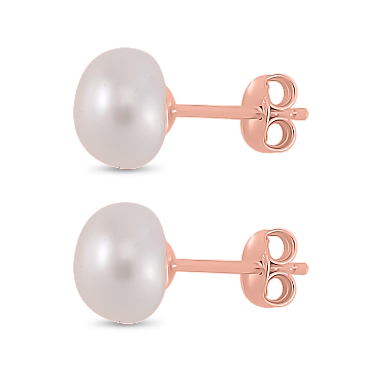 Close Out Deal- White Fresh Water Pearl Stud Push Back Earring in 18K Vermeil Rose Gold Plated Sterling Silver 7.70 Ct. Close Out Deal- White Fresh Water Pearl Stud Push Back Earring in 18K Vermeil Rose Gold Plated Sterling Silver 7.70 Ct.