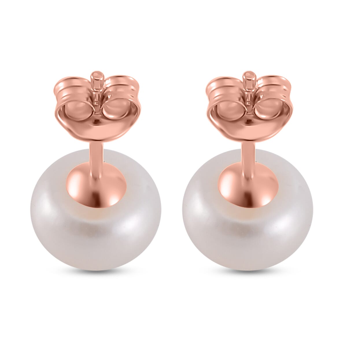 Close Out Deal- White Fresh Water Pearl Stud Push Back Earring in 18K Vermeil Rose Gold Plated Sterling Silver 7.70 Ct. Close Out Deal- White Fresh Water Pearl Stud Push Back Earring in 18K Vermeil Rose Gold Plated Sterling Silver 7.70 Ct.