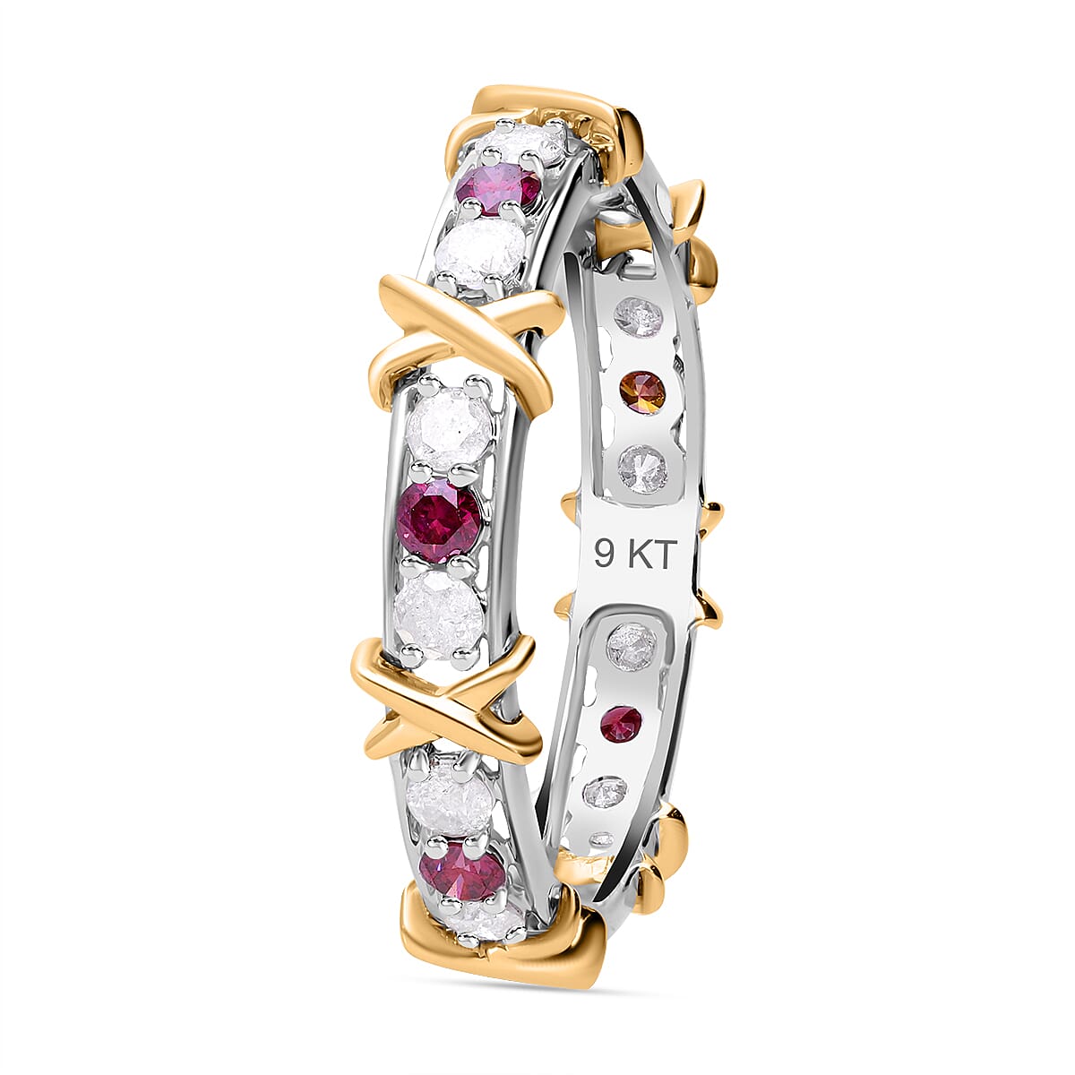 Rare Purple Diamond and White Diamond Ring in 9K Yellow & White Gold Ring 1.00 Cts