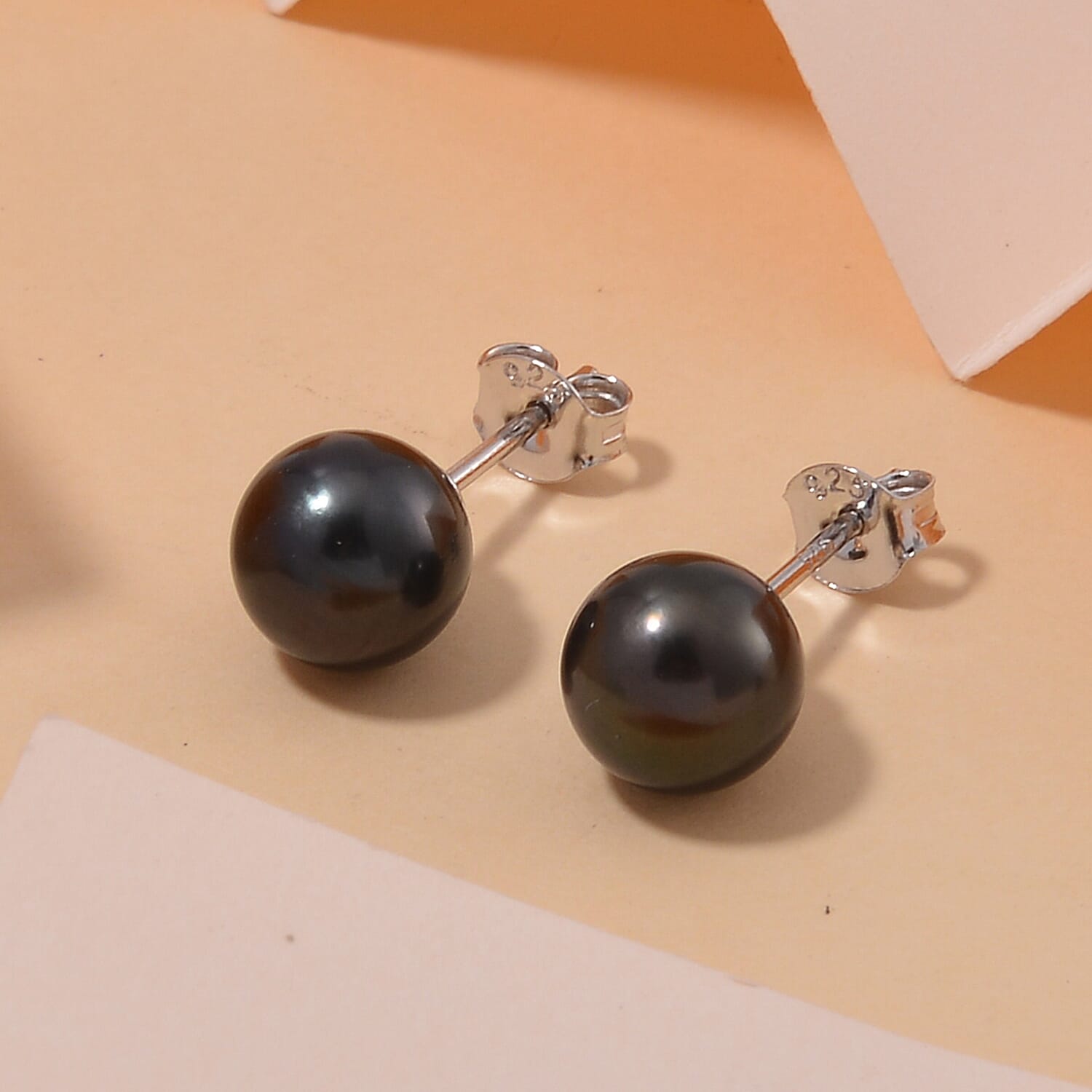 Exclisive Rare Tahitian Pearl Solitaire Stud Earrings in Rhodium Overlay Sterling Silver 16.30 Ct