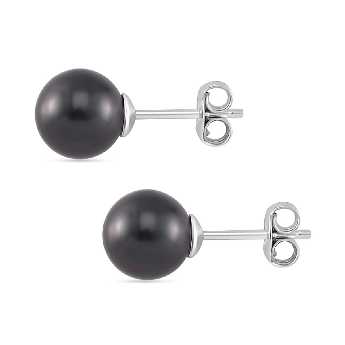 Exclisive Rare Tahitian Pearl Solitaire Stud Earrings in Rhodium Overlay Sterling Silver 16.30 Ct