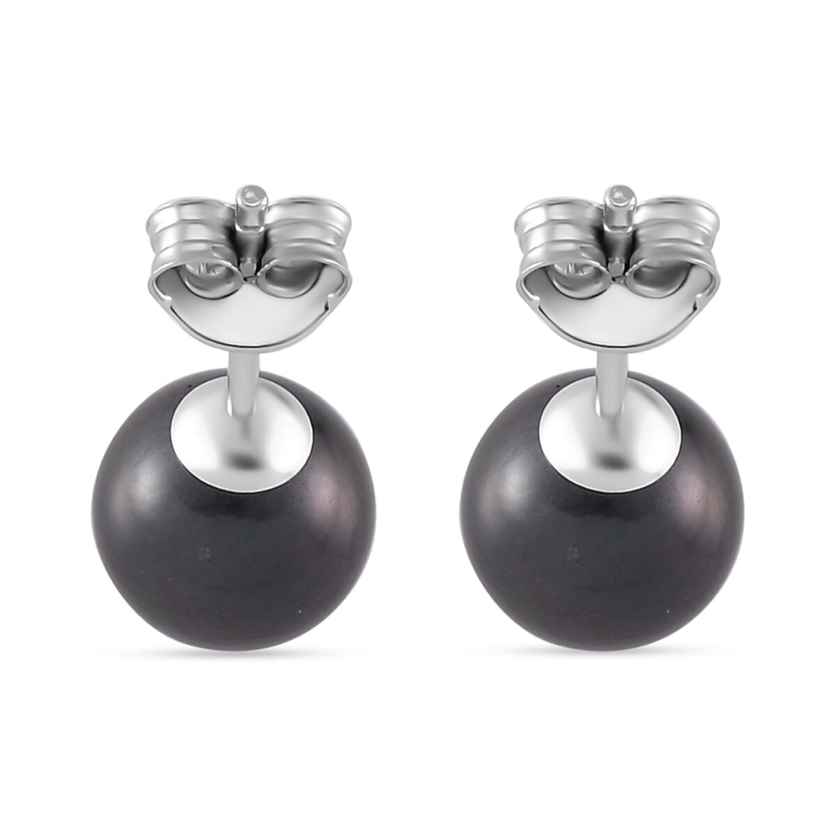 Exclisive Rare Tahitian Pearl Solitaire Stud Earrings in Rhodium Overlay Sterling Silver 16.30 Ct