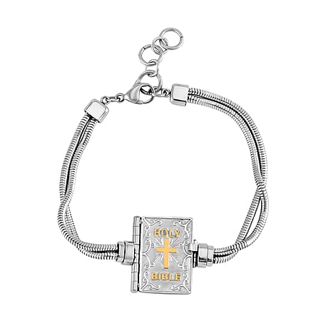 Stainless Steel Bible Book Charms  Bracelet (Size - 7.5)