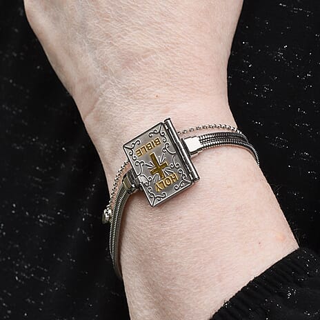 Holy Bible Charm Bracelet in Silver & Gold Plating (Size - 7.5)