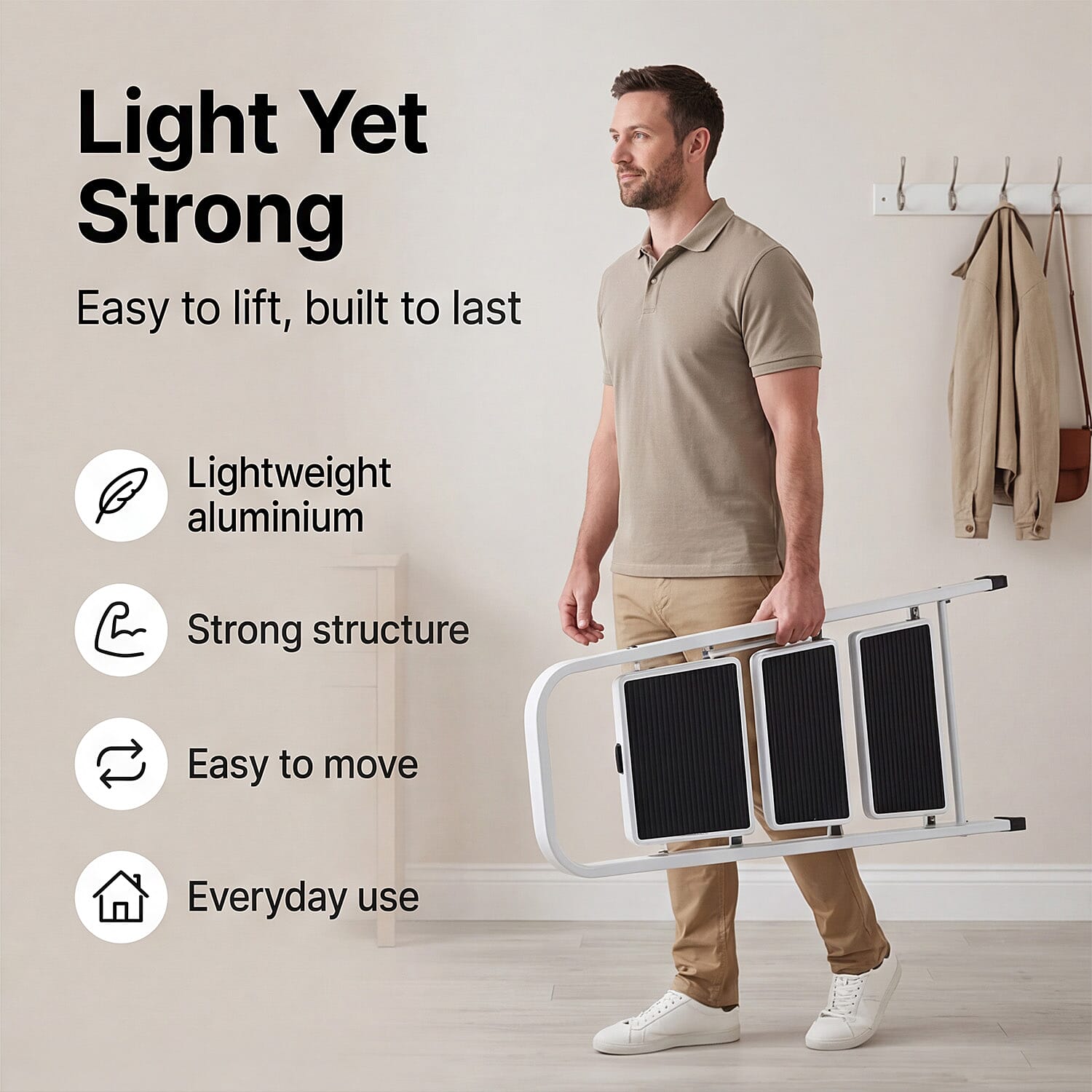 Aluminium 3 Step Ladder With Anti-Slip Mat - White