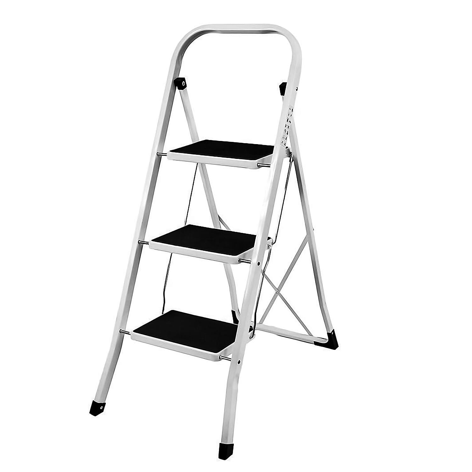 Aluminium 3 Step Ladder With Anti-Slip Mat - White