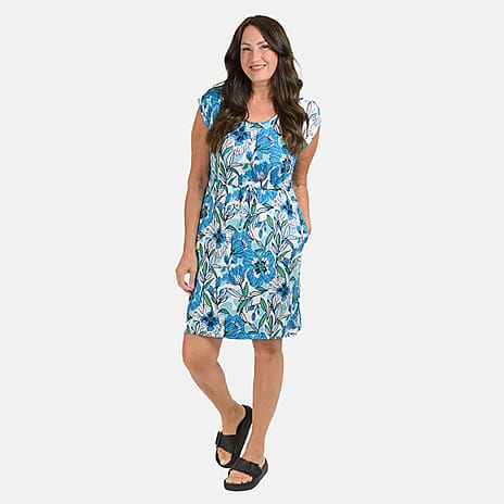 Sugar Crisp Floral - Leaf Pattern Tunic Dress (Size S) - Cobalt