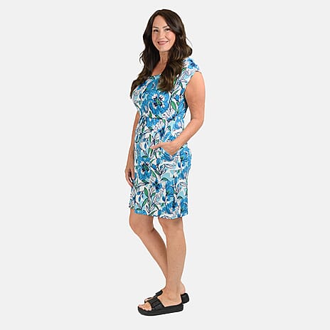 Sugar Crisp Floral - Leaf Pattern Tunic Dress (Size S) - Cobalt