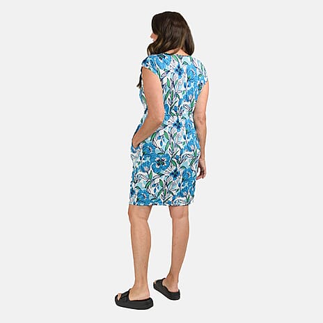 Sugar Crisp Floral - Leaf Pattern Tunic Dress (Size S) - Cobalt