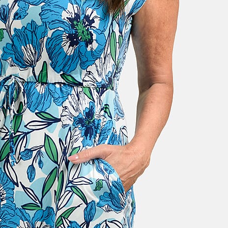 Sugar Crisp Floral - Leaf Pattern Tunic Dress (Size S) - Cobalt