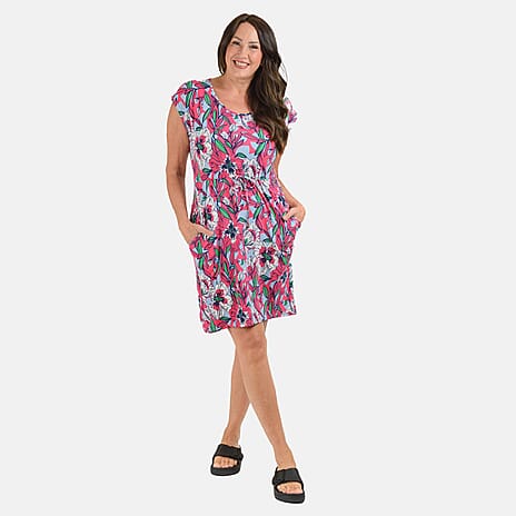Sugar Crisp Floral - Leaf Pattern Tunic Dress (Size L) - Cerise