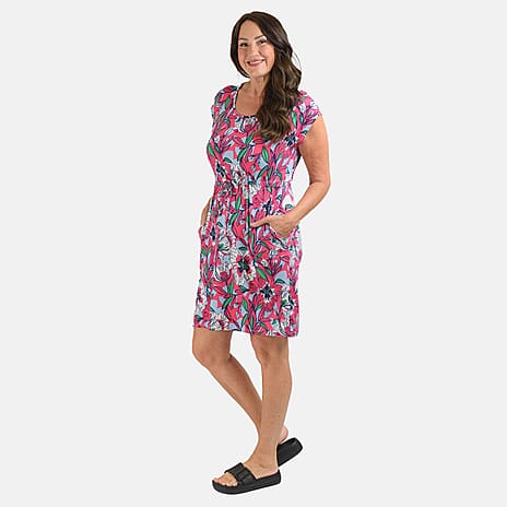 Sugar Crisp Floral - Leaf Pattern Tunic Dress (Size L) - Cerise