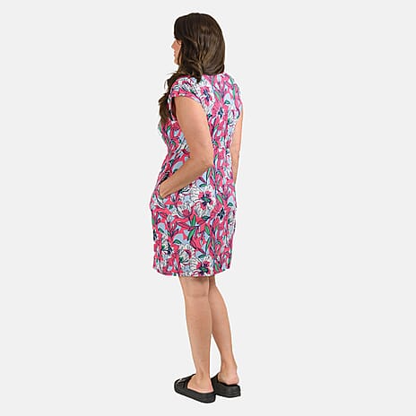Sugar Crisp Floral - Leaf Pattern Tunic Dress (Size L) - Cerise