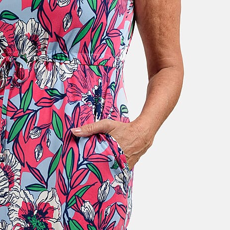 Sugar Crisp Floral - Leaf Pattern Tunic Dress (Size L) - Cerise