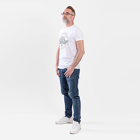 100% Cotton Printed Casual Mens T-Shirt (Size L) - White