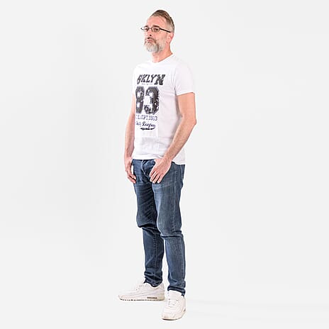 100% Cotton Mens Printed T-Shirt (Size L) - White