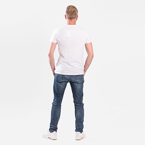 100% Cotton Mens Printed T-Shirt (Size L) - White