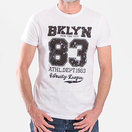 100% Cotton Mens Printed T-Shirt (Size L) - White