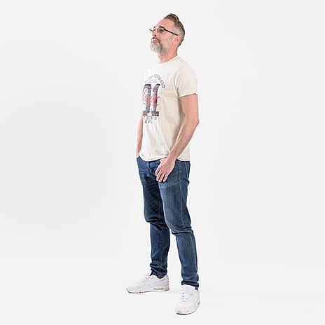 100% Cotton Mens Printed T-Shirt (Size L) - Off White