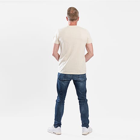 100% Cotton Mens Printed T-Shirt (Size L) - Off White
