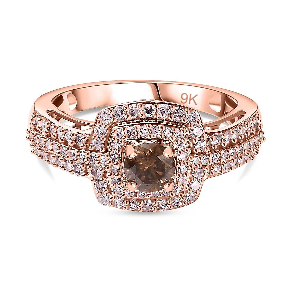 THE RED CARPET - 9K Rose Gold SGL Certified Pink Diamond (0.60 ct) & Champagne Diamond (Center 0.42 ct) Ring 1.02 Ct