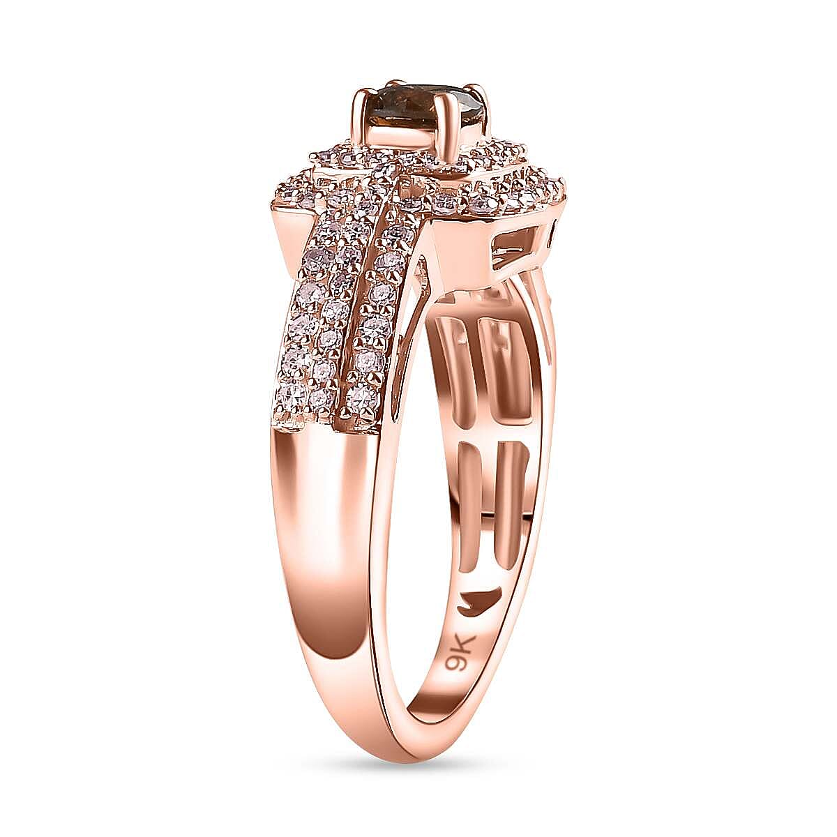 THE RED CARPET - 9K Rose Gold SGL Certified Pink Diamond (0.60 ct) & Champagne Diamond (Center 0.42 ct) Ring 1.02 Ct
