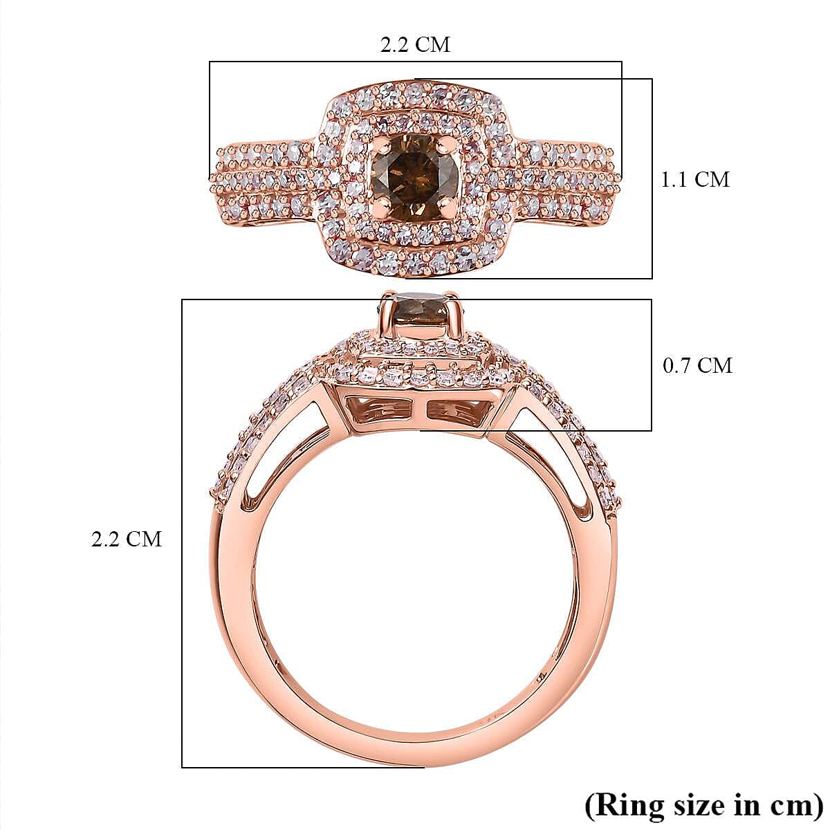 THE RED CARPET - 9K Rose Gold SGL Certified Pink Diamond (0.60 ct) & Champagne Diamond (Center 0.42 ct) Ring 1.02 Ct
