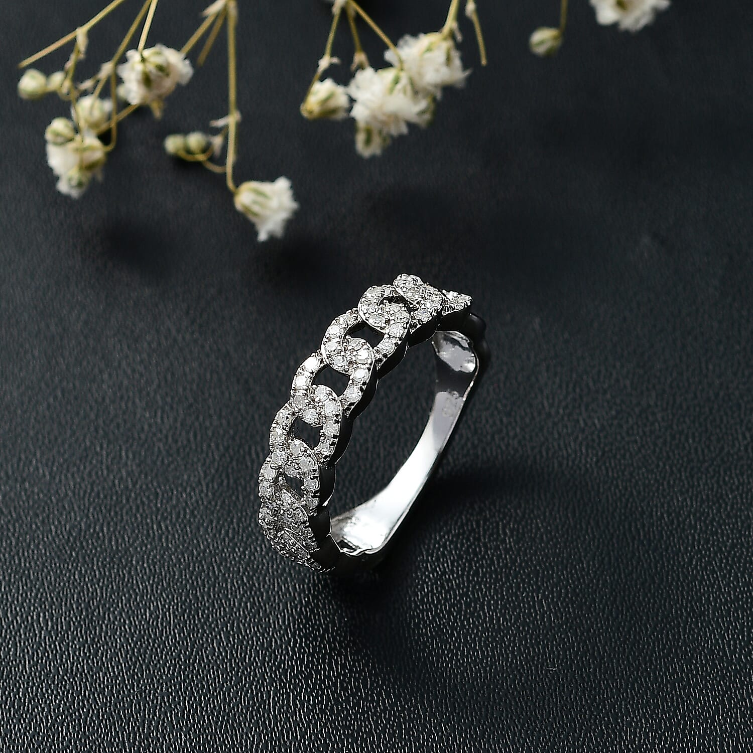 Diamond Band Ring in Rhodium Overlay Sterling Silver