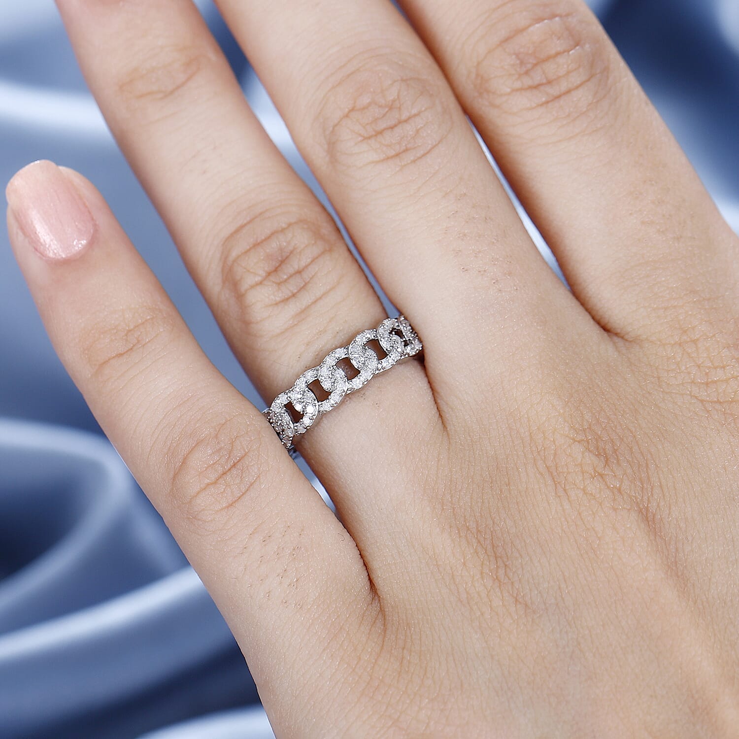 Diamond Band Ring in Rhodium Overlay Sterling Silver