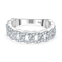 Designer Inspiration - White Diamond Curb Band Ring in Rhodium Overlay Sterling Silver 0.33 ct
