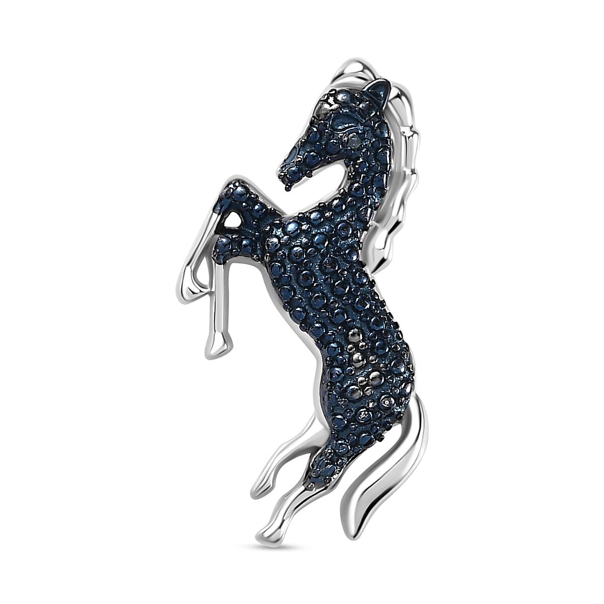 Blue Diamond Horse Pendant in Rhodium Overlay Sterling Silver