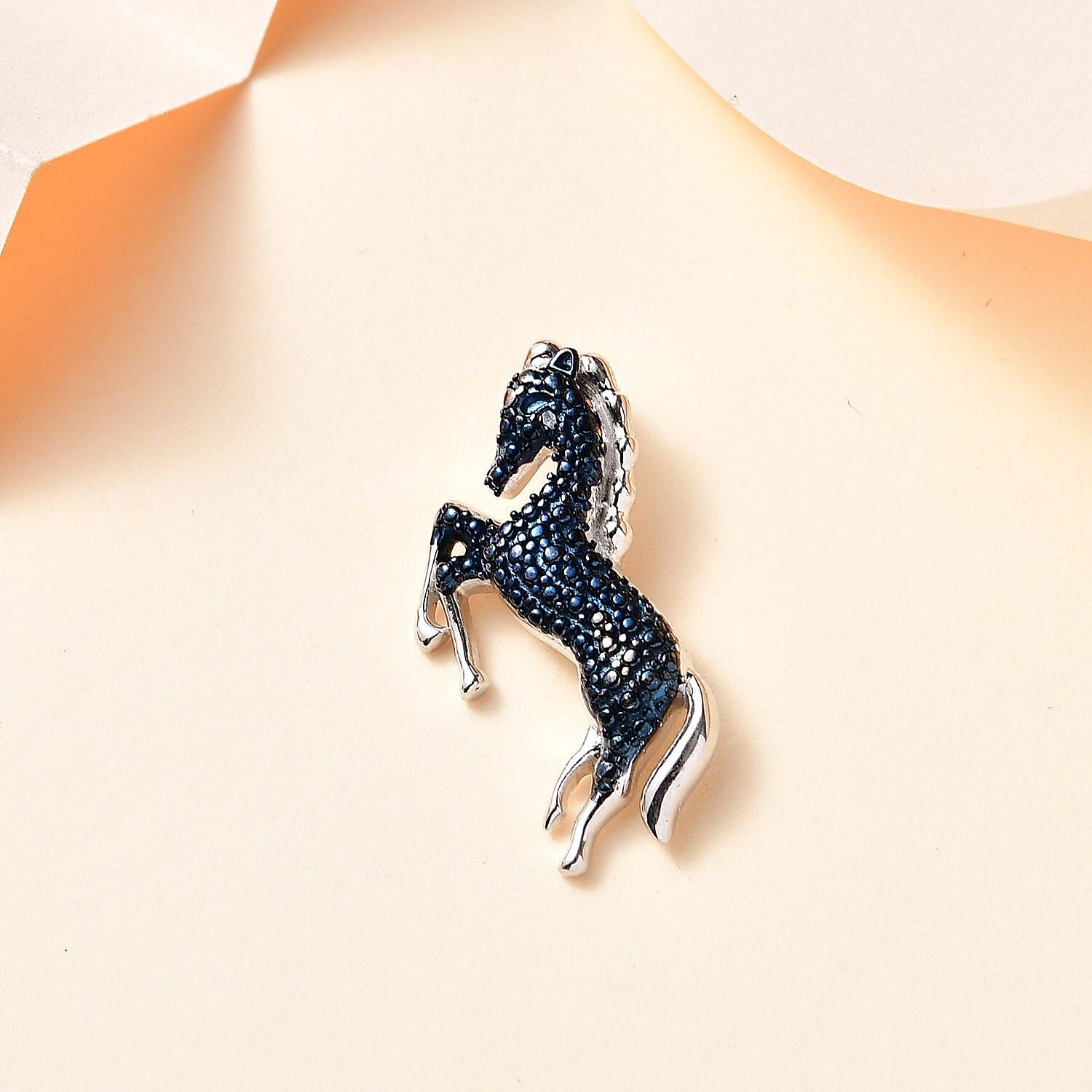 Blue Diamond Horse Pendant in Rhodium Overlay Sterling Silver