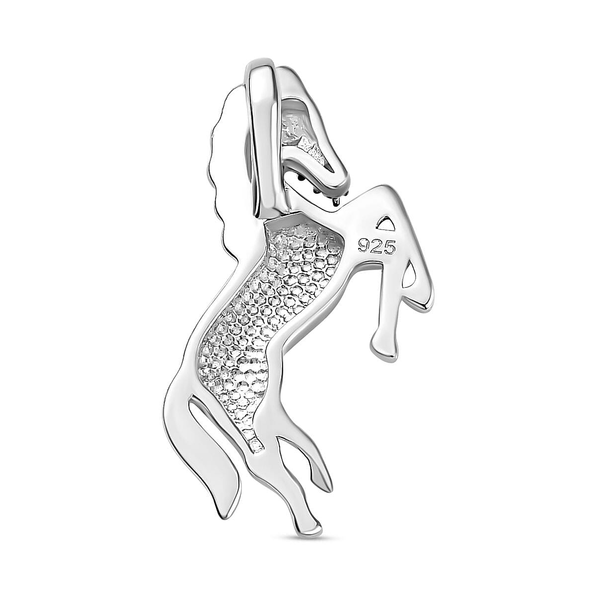 Blue Diamond Horse Pendant in Rhodium Overlay Sterling Silver