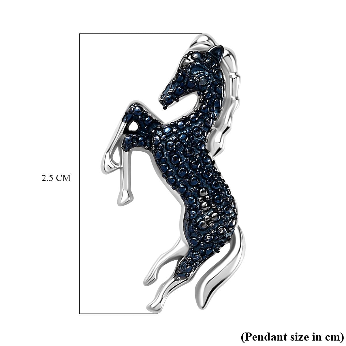 Blue Diamond Horse Pendant in Rhodium Overlay Sterling Silver