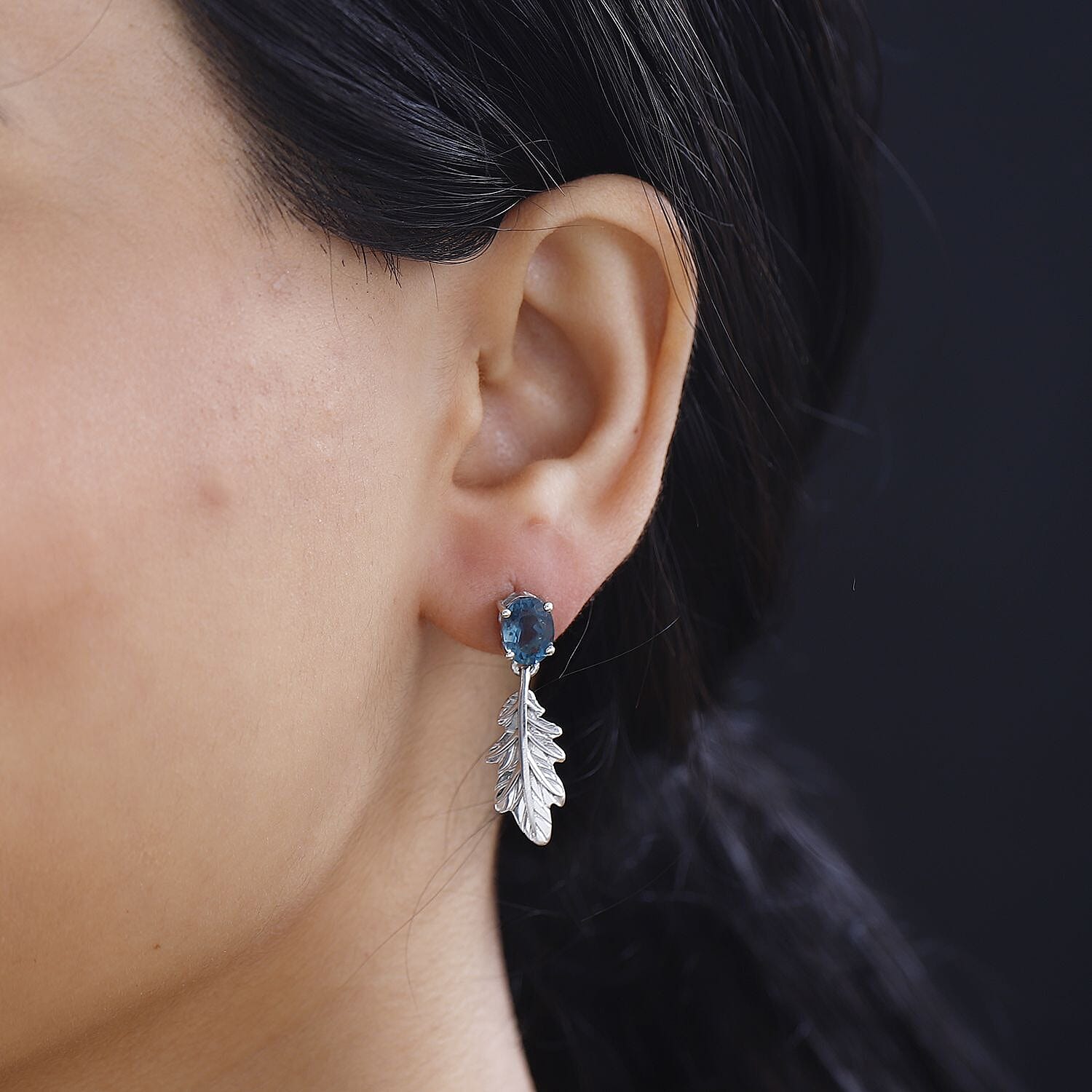 Belgian Teal Fluorite Dangling Earring in Rhodium Overlay Sterling Silver 2.94 ct