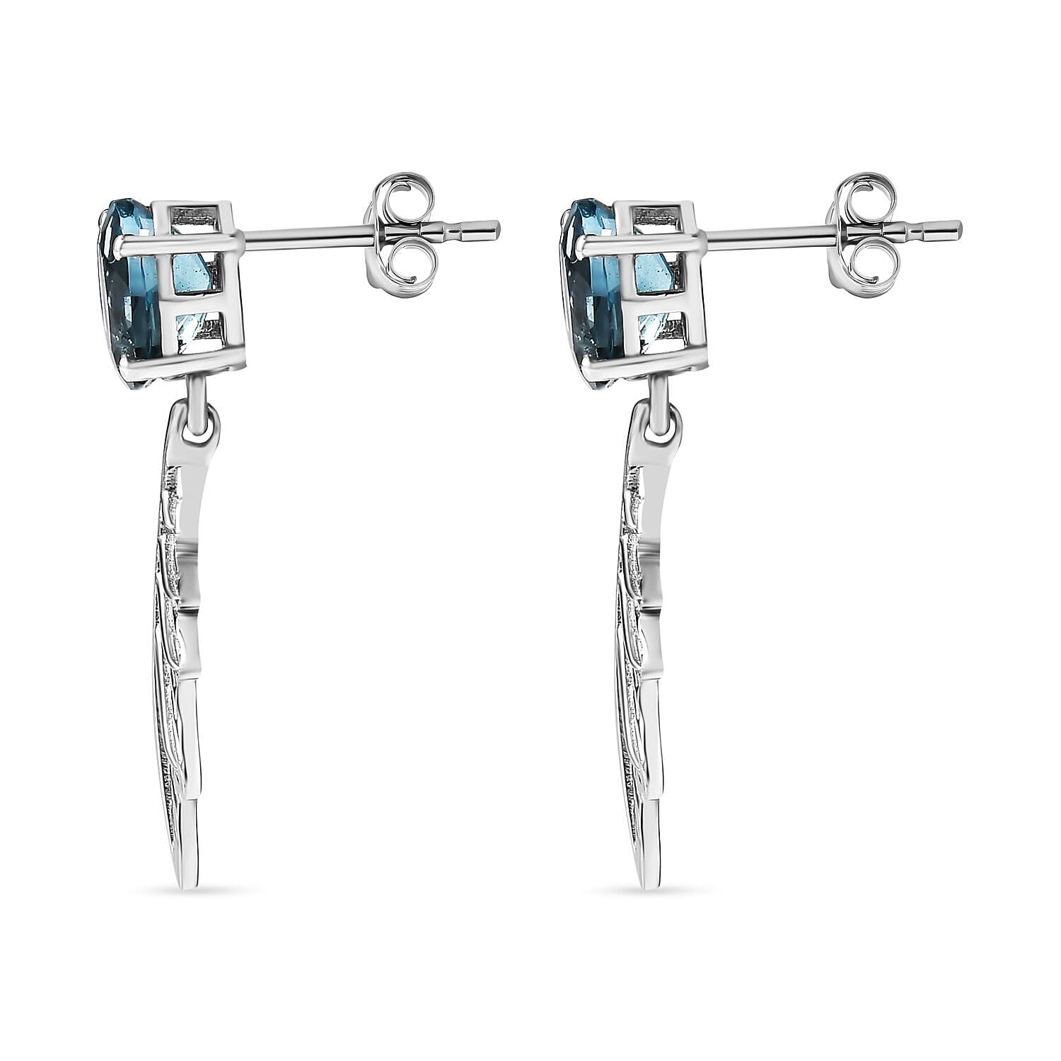 Belgian Teal Fluorite Dangling Earring in Rhodium Overlay Sterling Silver 2.94 ct