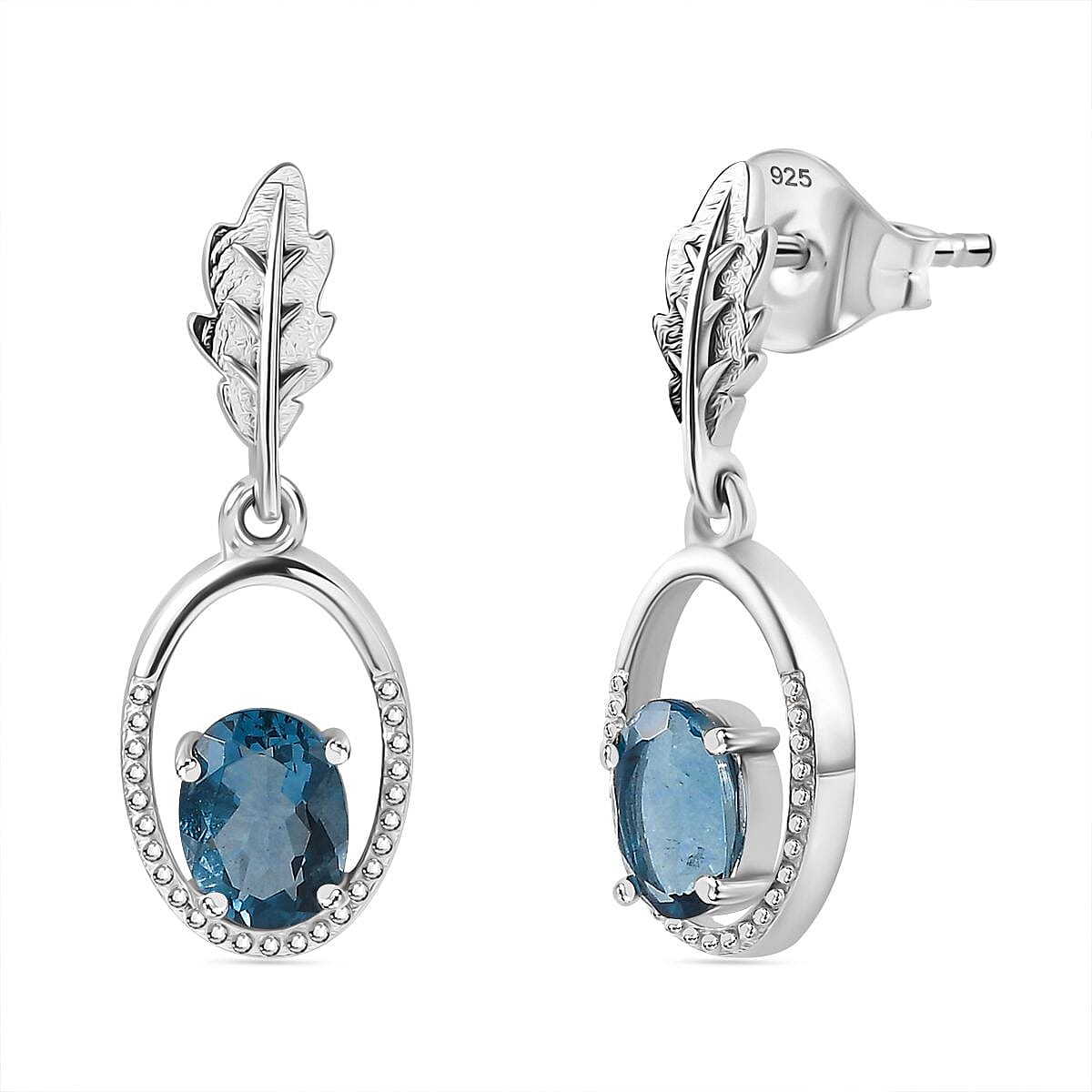Belgian Teal Fluorite Solitaire Dangle Earrings in Rhodium Overlay