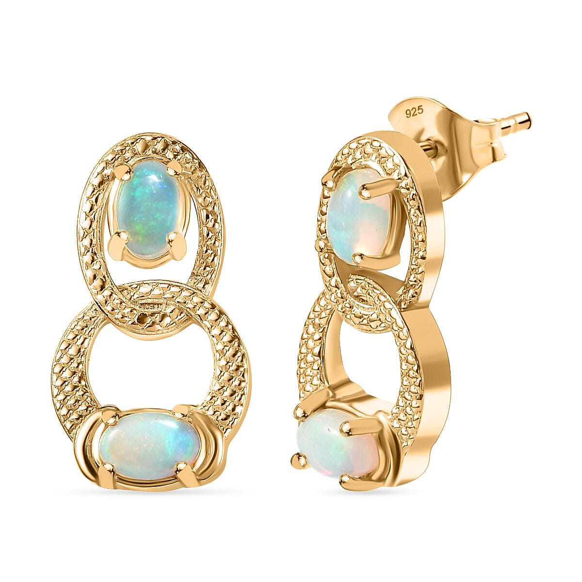 Opal & Diamond outlets 14K Gold Vermeil Over Sterling Silver Earring