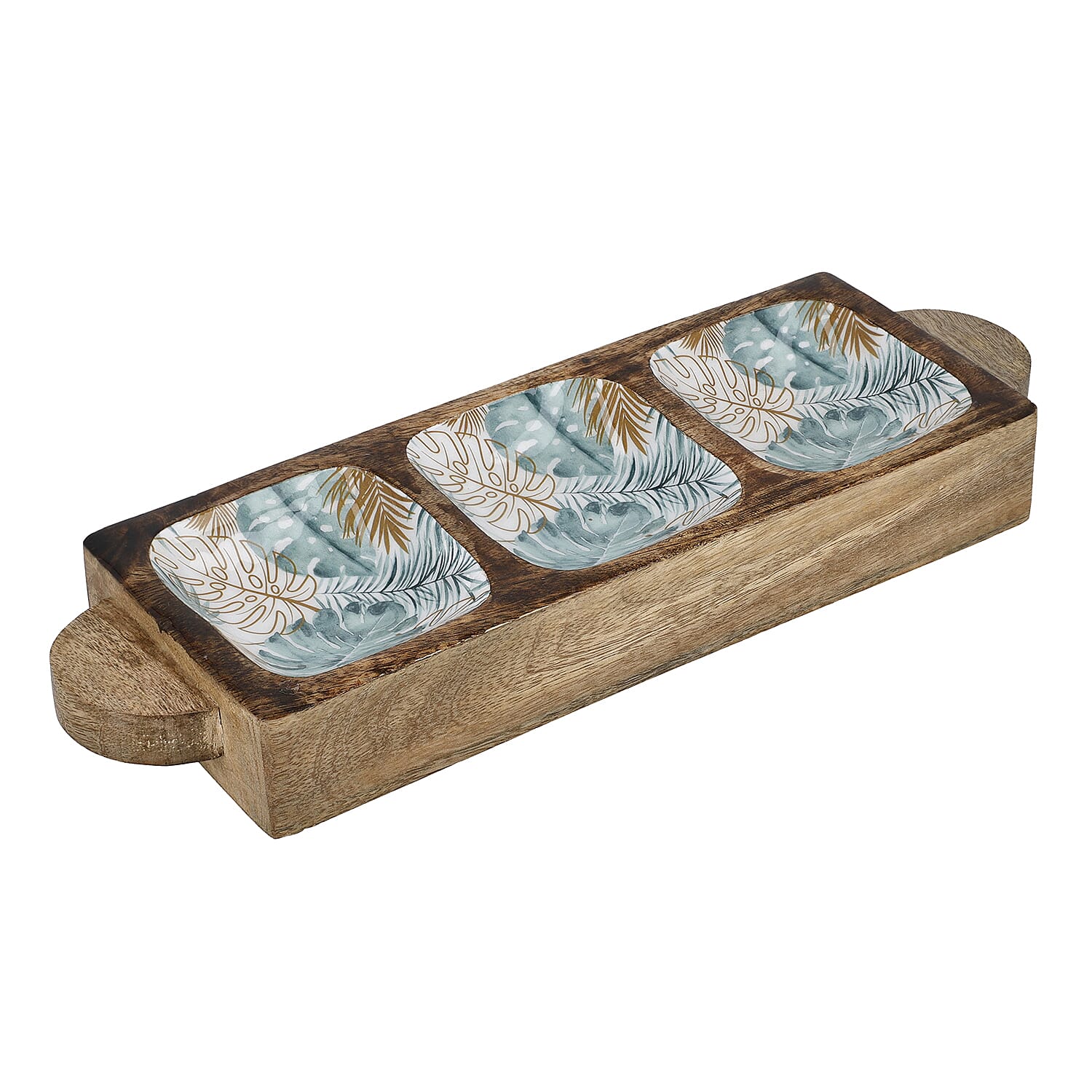 3 Section Mango Wood Platter with Food Safe Enamelling (Size 30x10x3 cm)